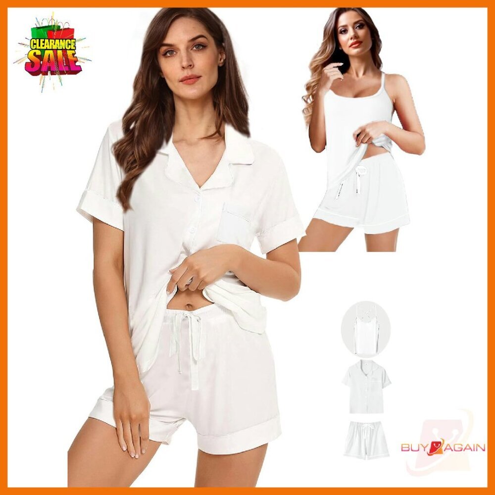 Soft Jersey 3-Piece Pajama Set With Cami Top Xs-4xl Sleepwear